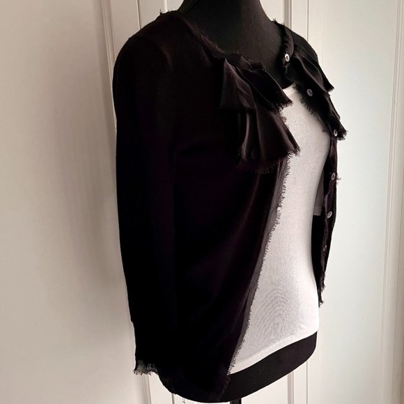 JUICY COUTURE Black Cardigan 100% Merino Wool, 100% Silk Trim | P / XS - Picture 4 of 9